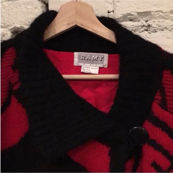 Vintage Wool / Mohair Red & Black Italian Designer Sweater Coat by “RAMY” - Picture 3 of 9